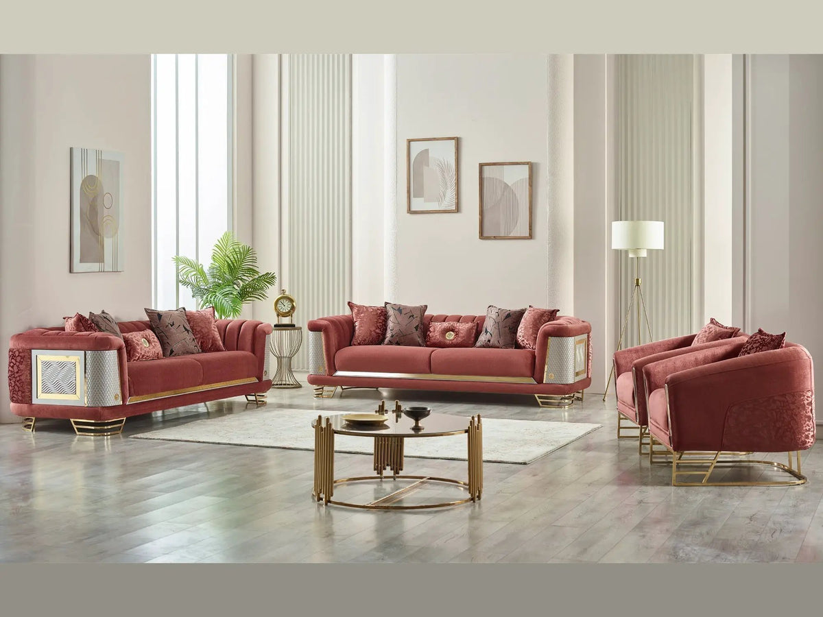 Living Room Set | Fabric Upholstery | Wood Frame | Sofa Loveseat Chair