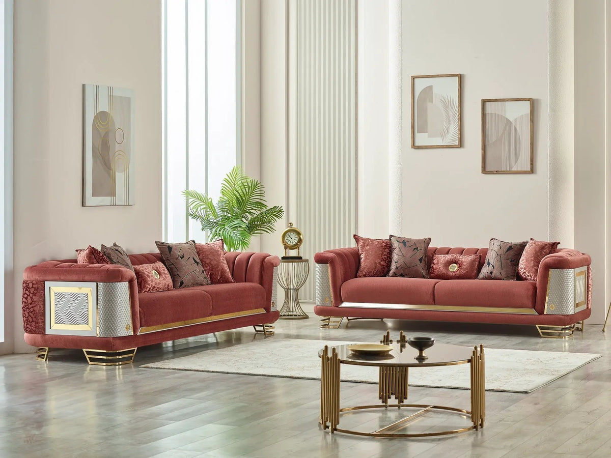 Living Room Set | Fabric Upholstery | Wood Frame | Sofa Loveseat Chair