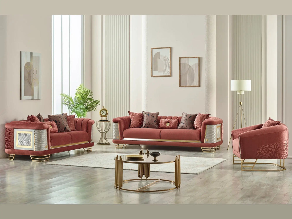 Living Room Set | Fabric Upholstery | Wood Frame | Sofa Loveseat Chair