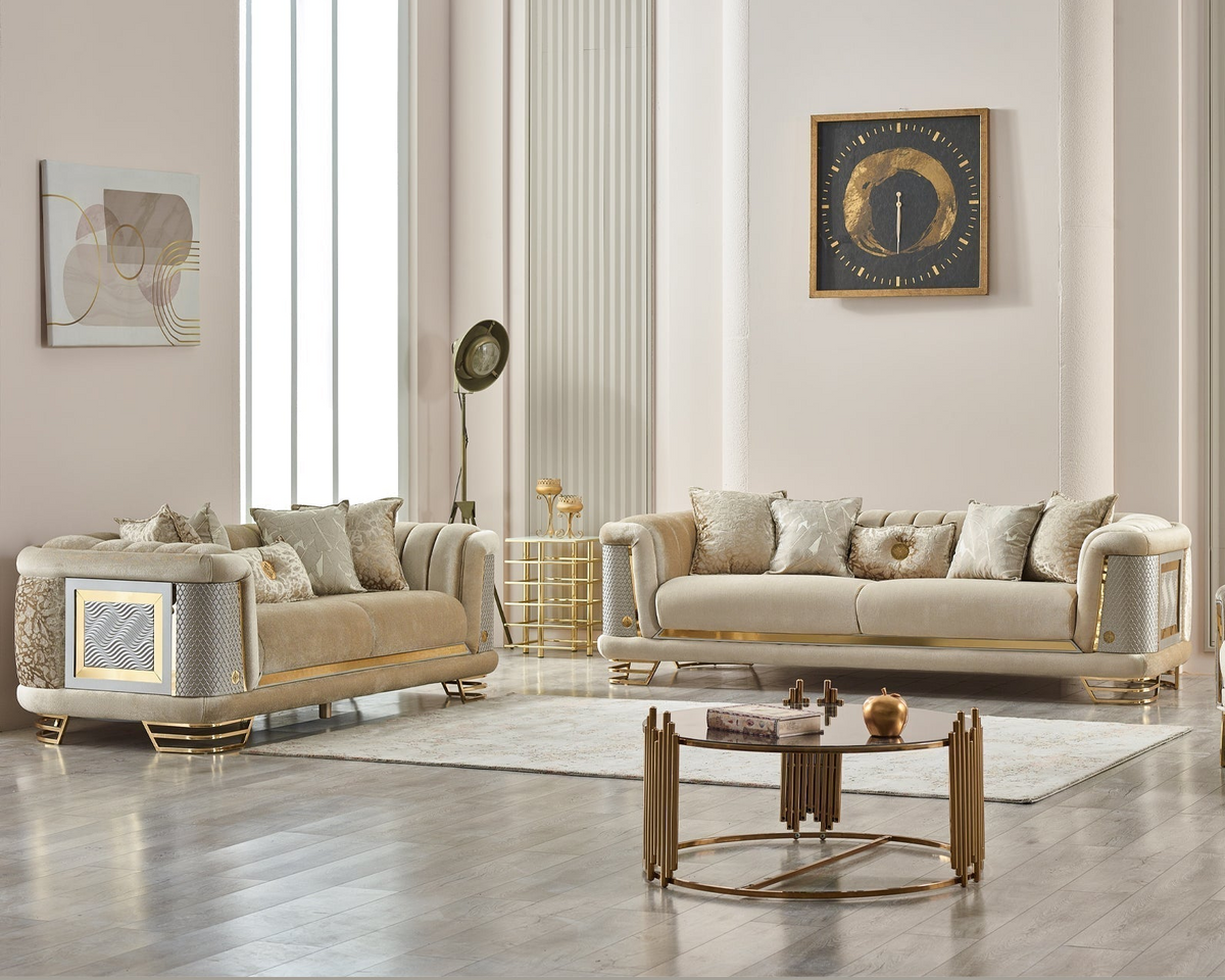 Living Room Set | Fabric Upholstery | Wood Frame | Sofa Loveseat Chair