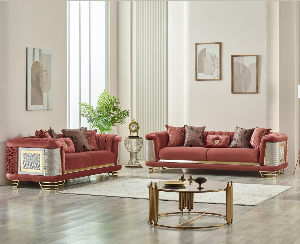 Living Room Set | Fabric Upholstery | Wood Frame | Sofa Loveseat Chair
