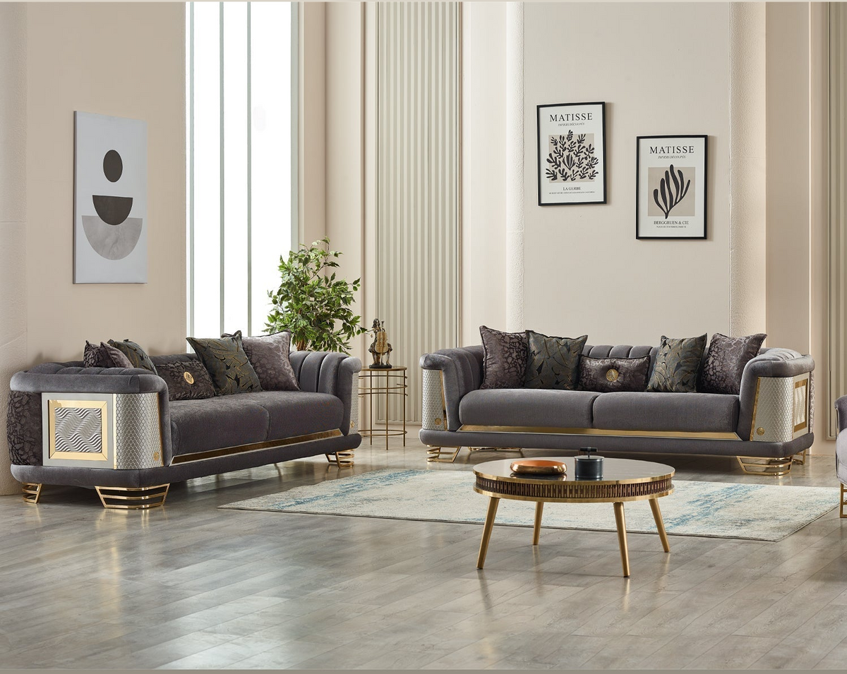 Living Room Set | Fabric Upholstery | Wood Frame | Sofa Loveseat Chair
