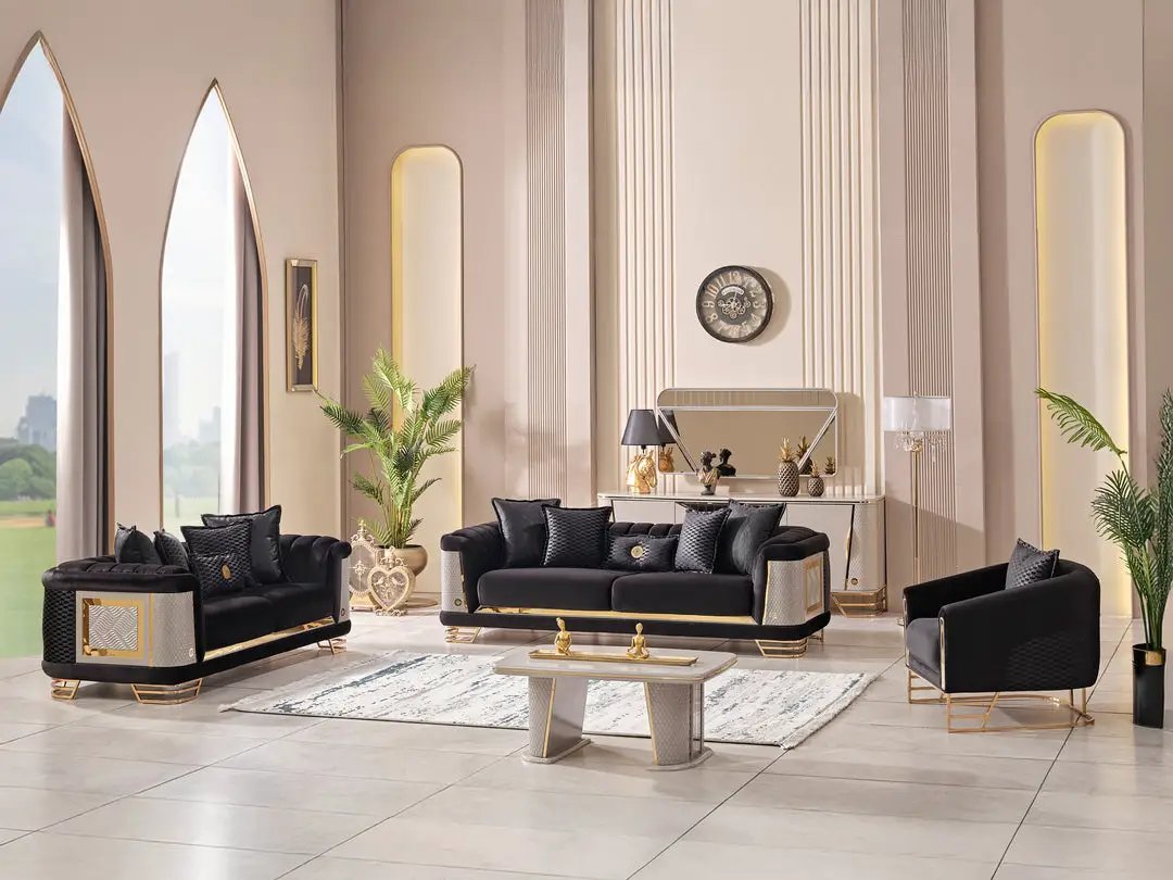 Living Room Set | Fabric Upholstery | Wood Frame | Sofa Loveseat Chair