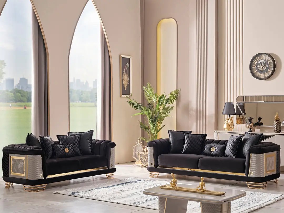 Living Room Set | Fabric Upholstery | Wood Frame | Sofa Loveseat Chair
