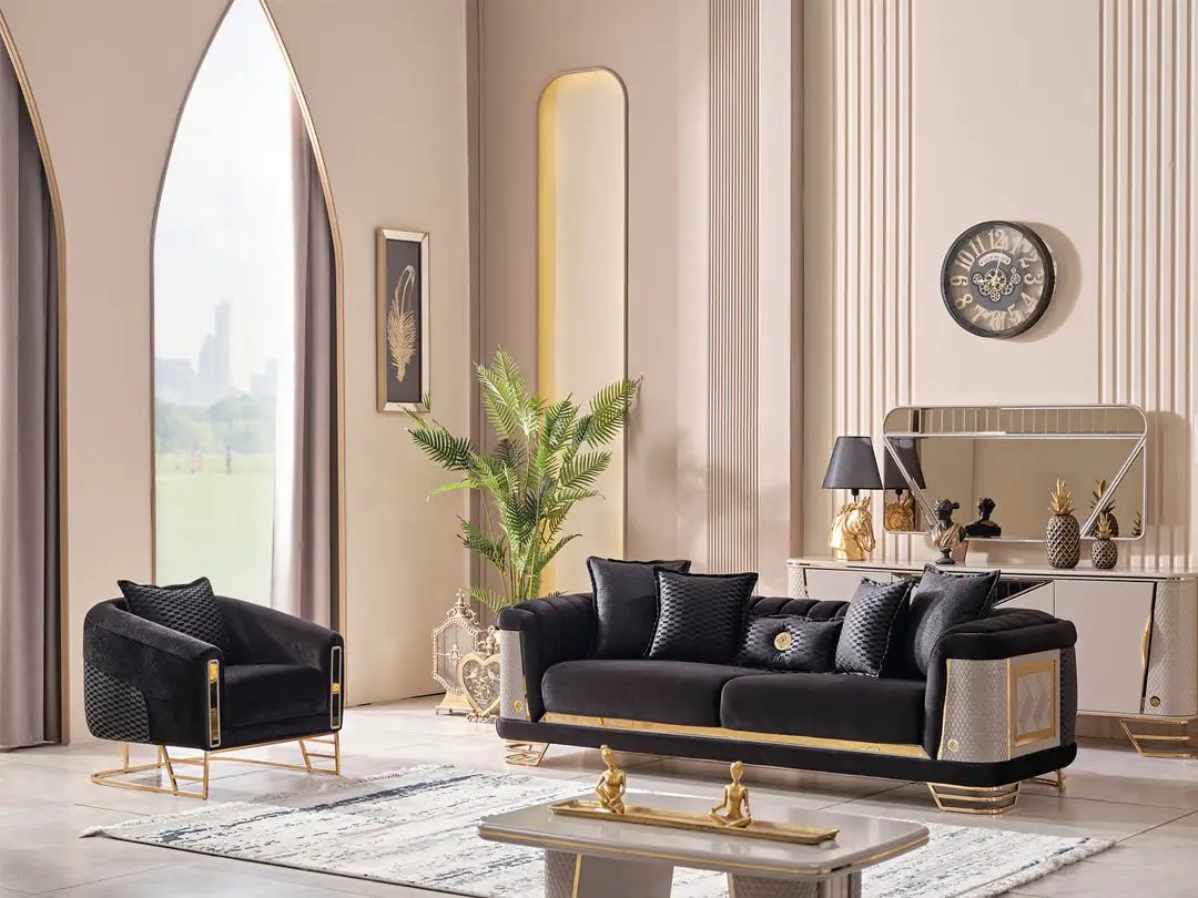 Living Room Set | Fabric Upholstery | Wood Frame | Sofa Loveseat Chair