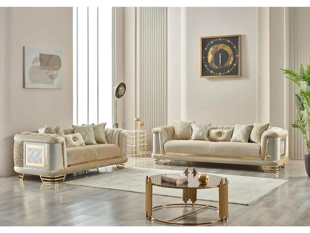 Loveseat | Wood And Metal Frame | Gold Toned Accents | Two Seater