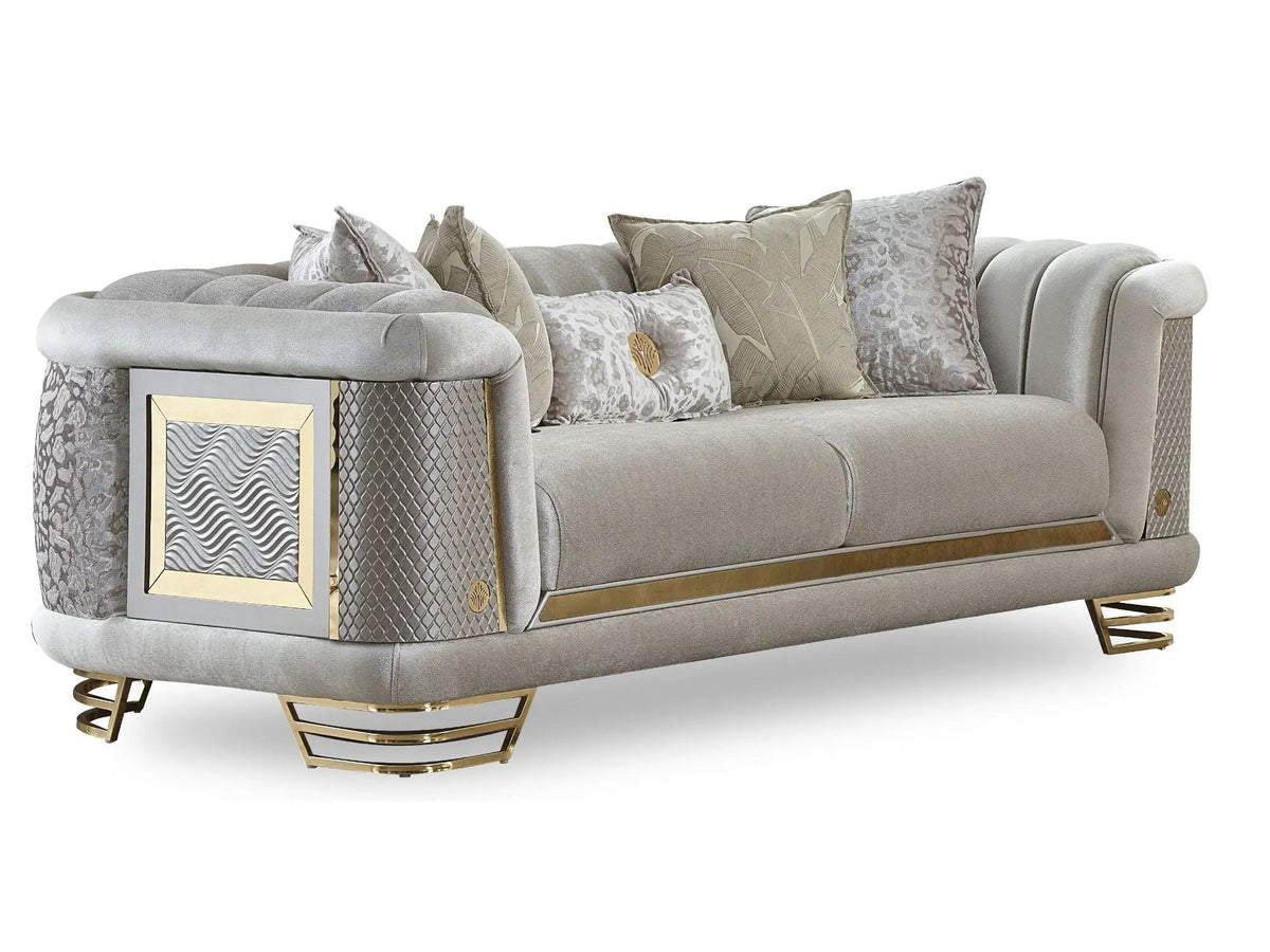 Loveseat | Wood And Metal Frame | Gold Toned Accents | Two Seater