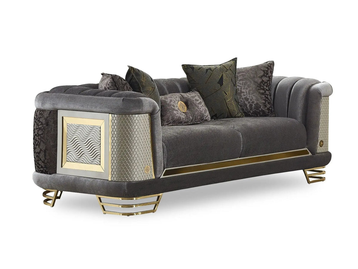 Loveseat | Wood And Metal Frame | Gold Toned Accents | Two Seater