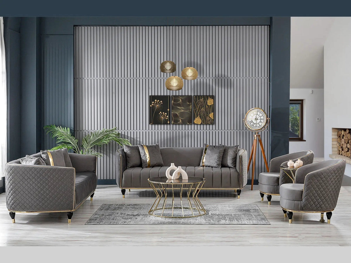 Romans Sofa | Curved Design | 3 Seater | Metal Accents