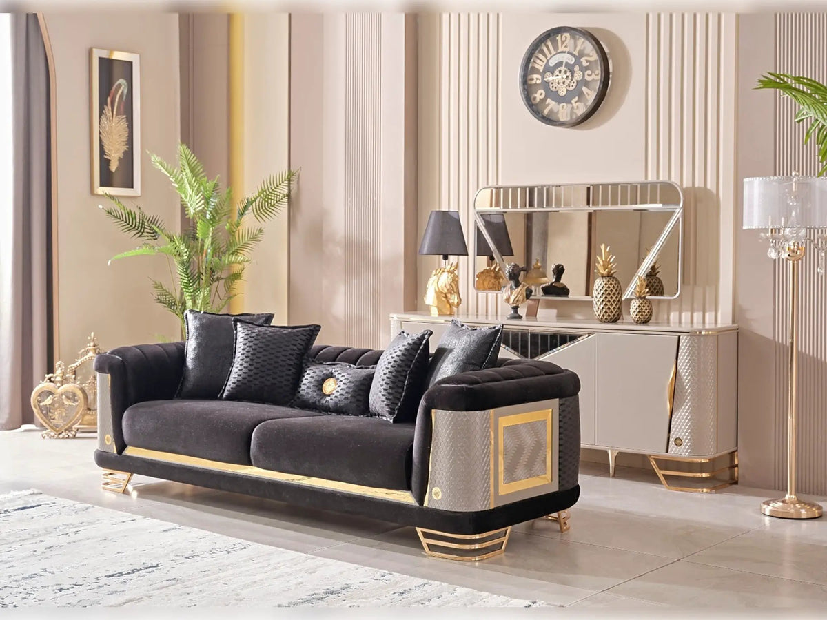 Romans Sofa | Curved Design | 3 Seater | Metal Accents