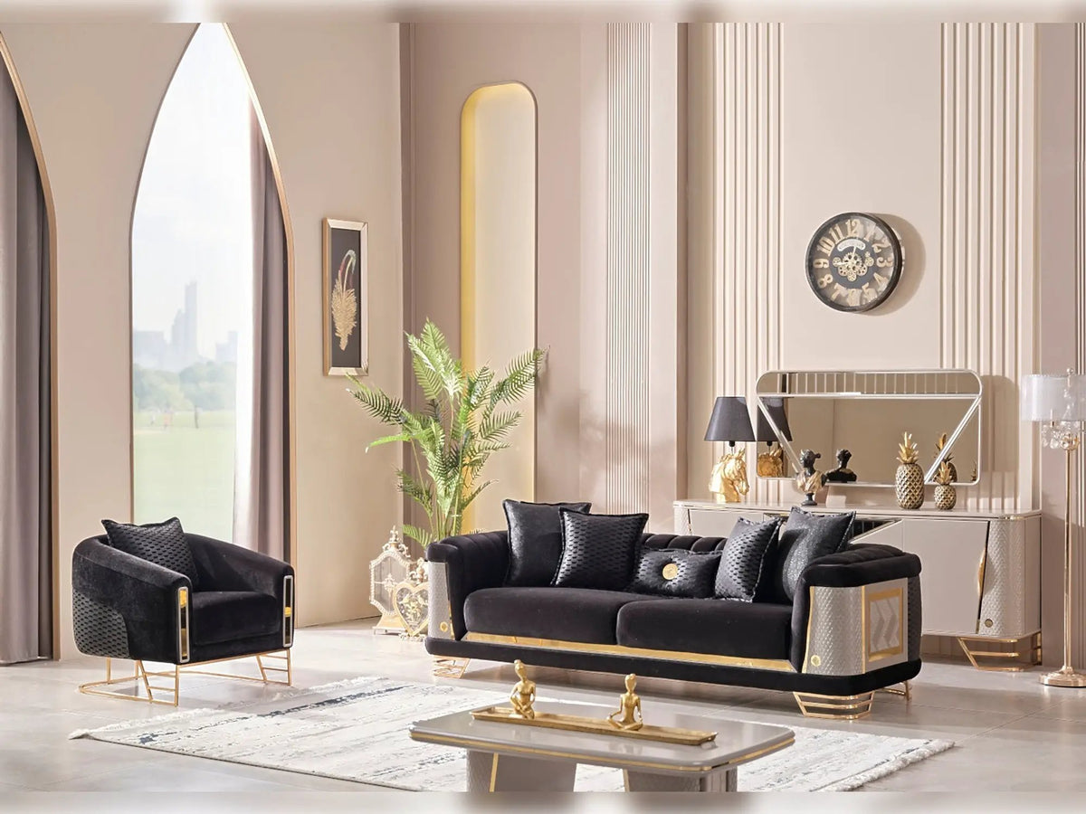 Romans Sofa | Curved Design | 3 Seater | Metal Accents