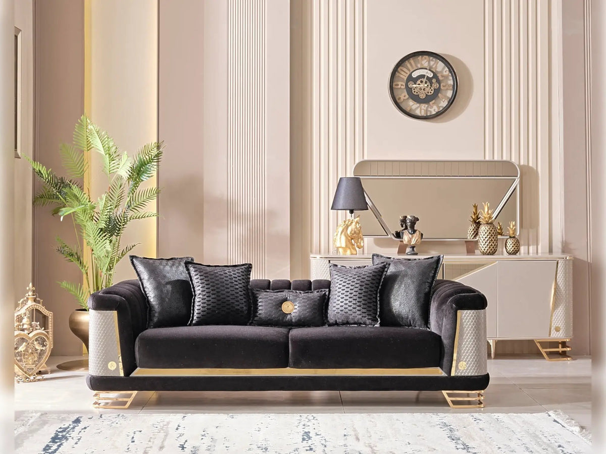 Romans Sofa | Curved Design | 3 Seater | Metal Accents