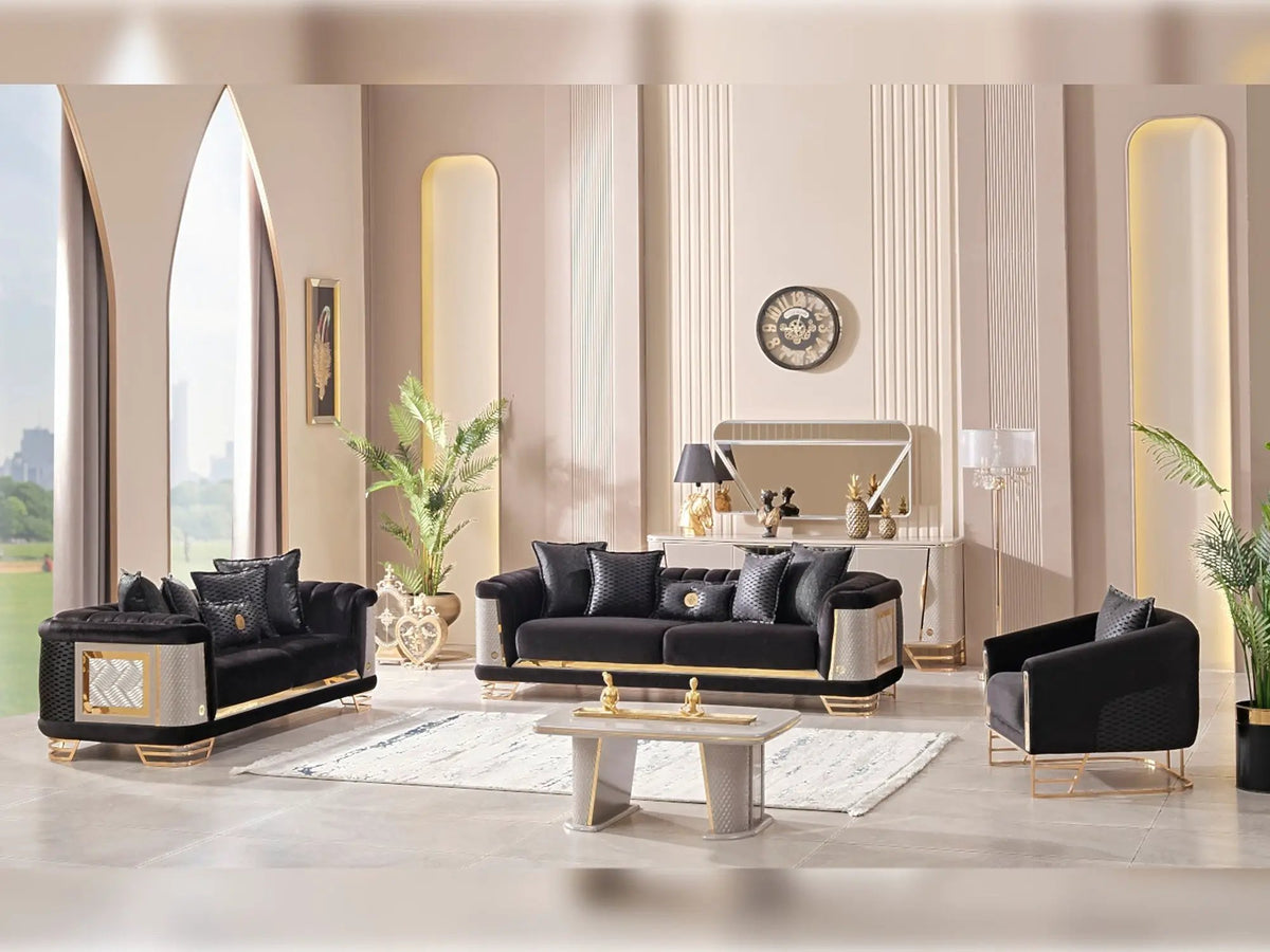 Loveseat | Wood And Metal Frame | Gold Toned Accents | Two Seater
