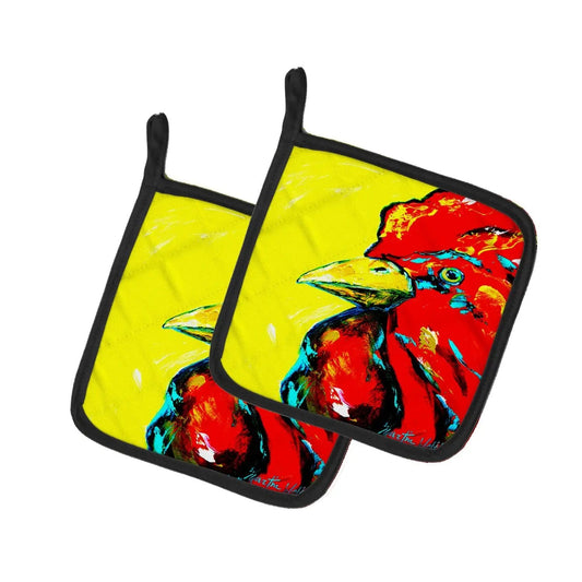 Pot Holder Set of 2 | Heat Resistant Quilted Hot Pads | 7.5 x 7.5 Inch | Rooster Big Head