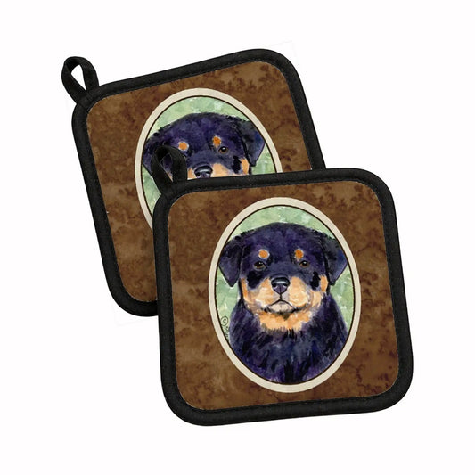 Pot Holder Set of 2 | Heat Resistant Quilted Hot Pads | 7.5 x 7.5 Inch | Rottweiler
