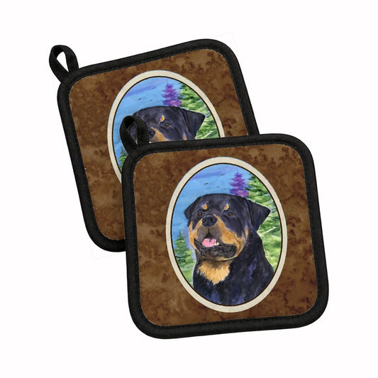 Pot Holder Set of 2 | Heat Resistant Quilted Hot Pads | 7.5 x 7.5 Inch | Rottweiler (Style 4)