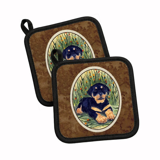 Pot Holder Set of 2 | Heat Resistant Quilted Hot Pads | 7.5 x 7.5 Inch | Rottweiler (Style 5)