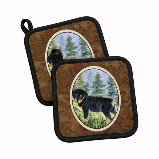 Pot Holder Set of 2 | Heat Resistant Quilted Hot Pads | 7.5 x 7.5 Inch | Rottweiler (Style 6)