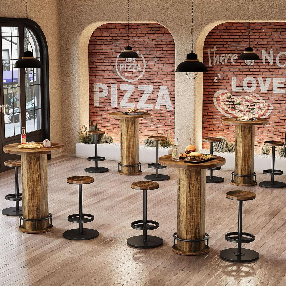 Round Bar Table With Chairs Matte Black Powder coated from PriceLows™