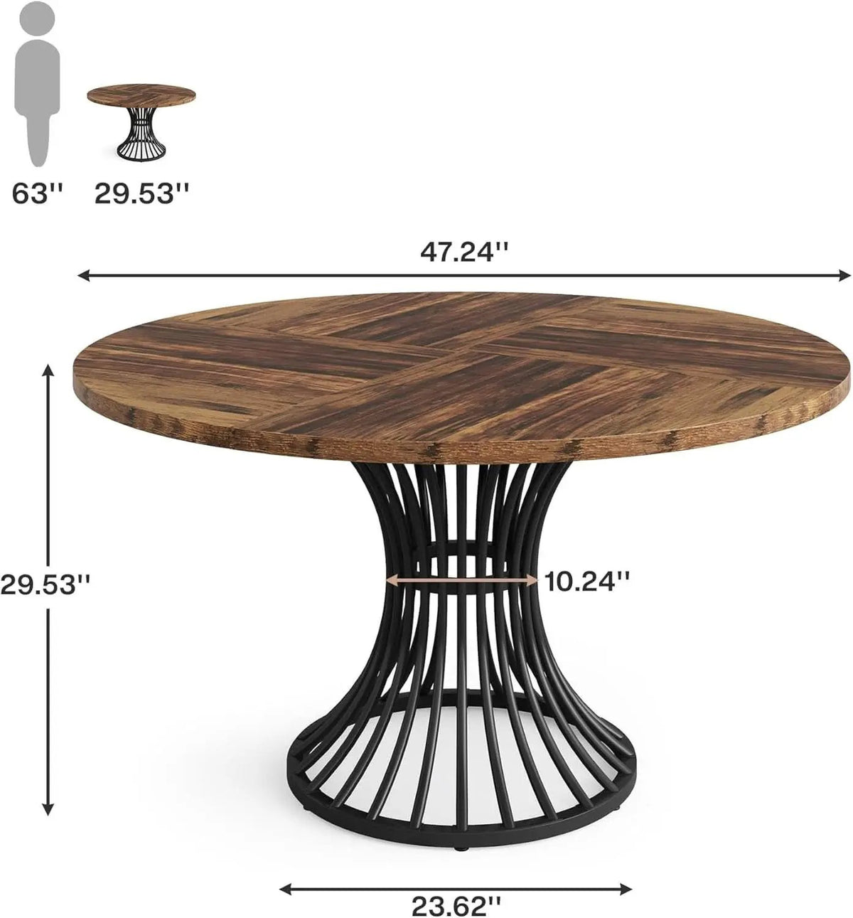 Round Dining Table 47 Inch Metal Base For Kitchen And Dining from PriceLows™