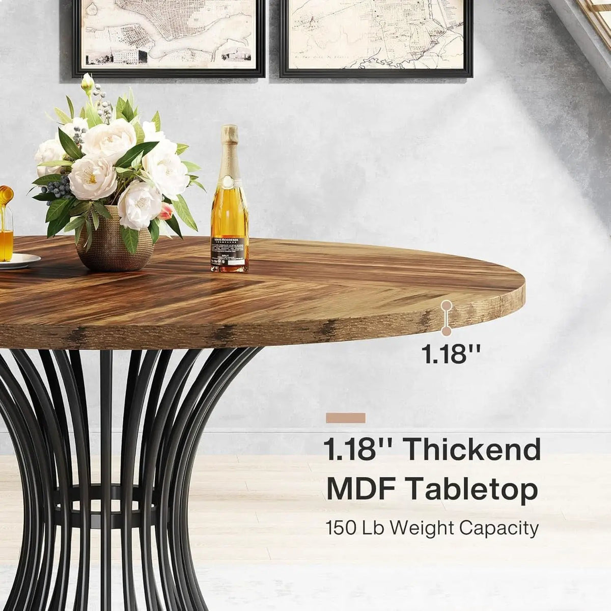 Round Dining Table 47 Inch Metal Base For Kitchen And Dining from PriceLows™