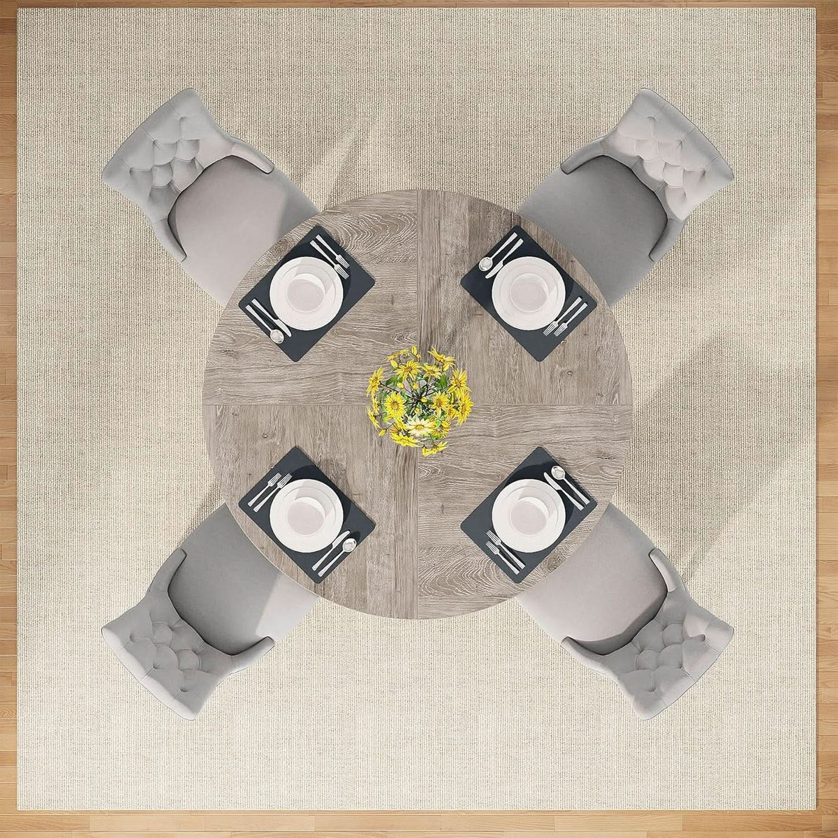 Round Dining Table 47 Inch Wood Farmhouse Grey Kitchen from PriceLows™