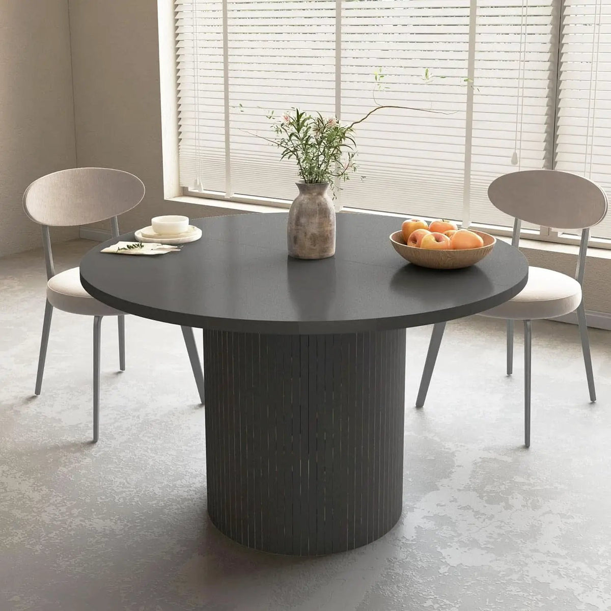 Round Dining Table For 4 47 Inch Black Wood Strip Base Kitchen Table from PriceLows™