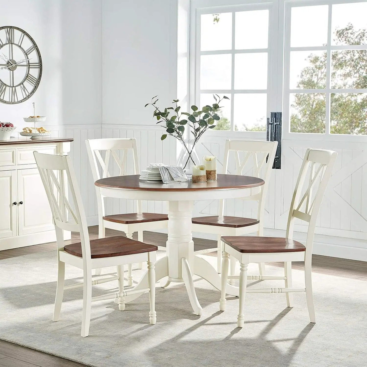 Round Dining Table Set Distressed White Five Piece Set from PriceLows™