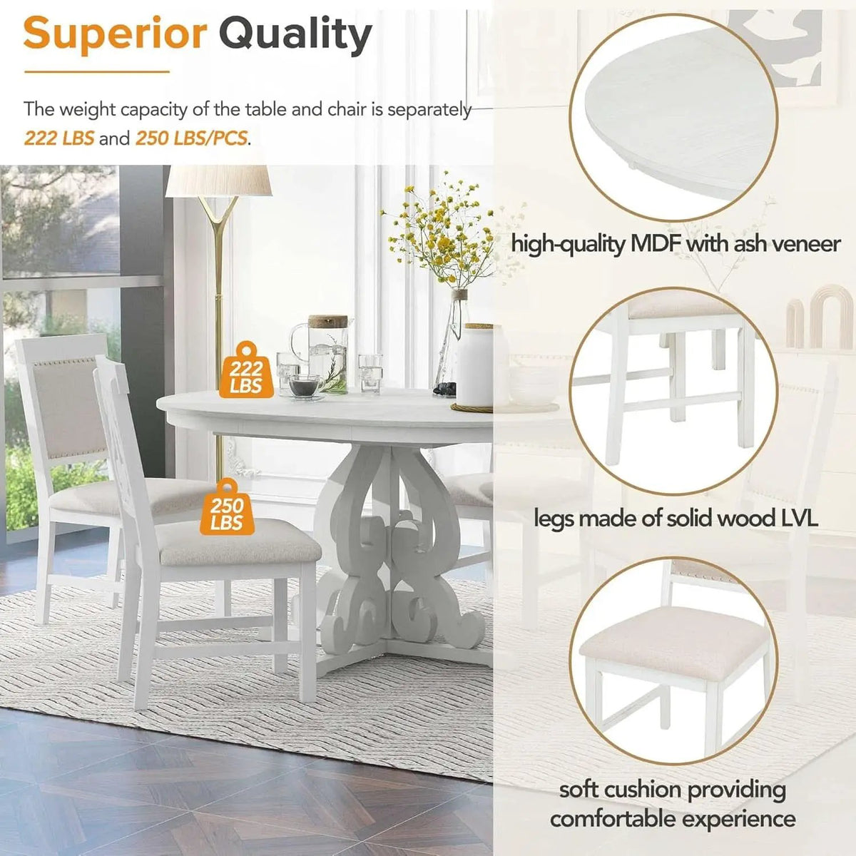 Round Solid Wood Dining Table Set Four from PriceLows™