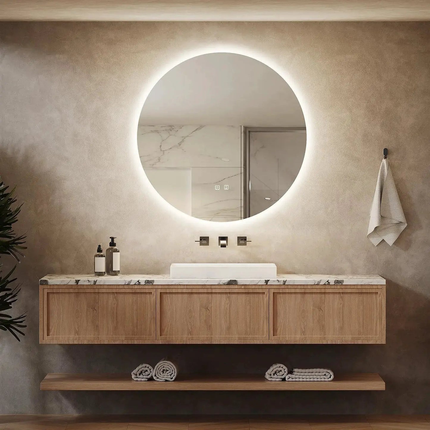 Round Backlit LED BATHROOMS Vanity Mirrors With Dimmable Lights from PriceLows™