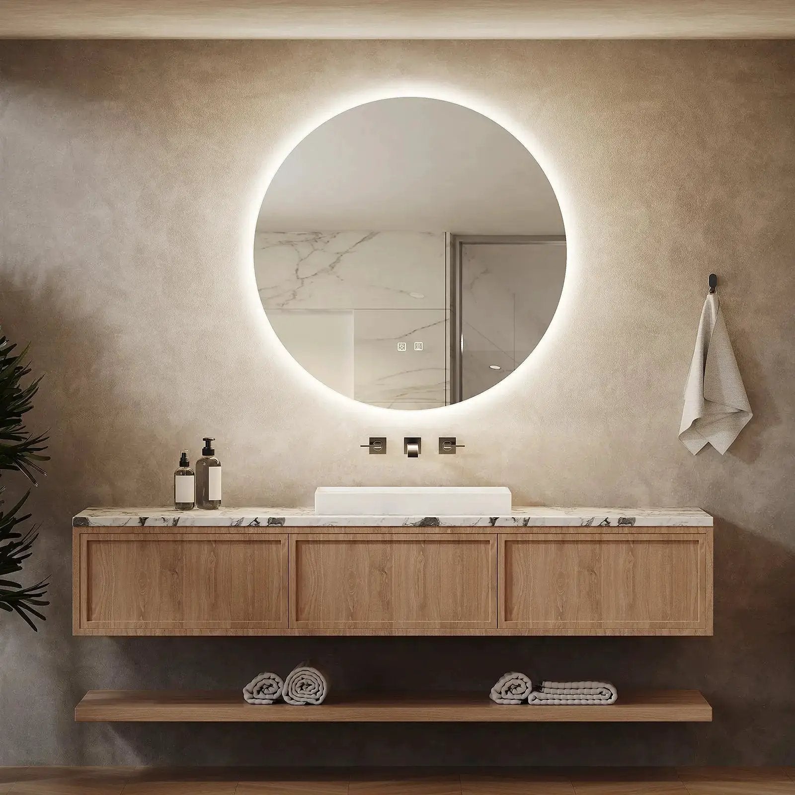 Round Backlit LED BATHROOMS Vanity Mirrors With Dimmable Lights from PriceLows™