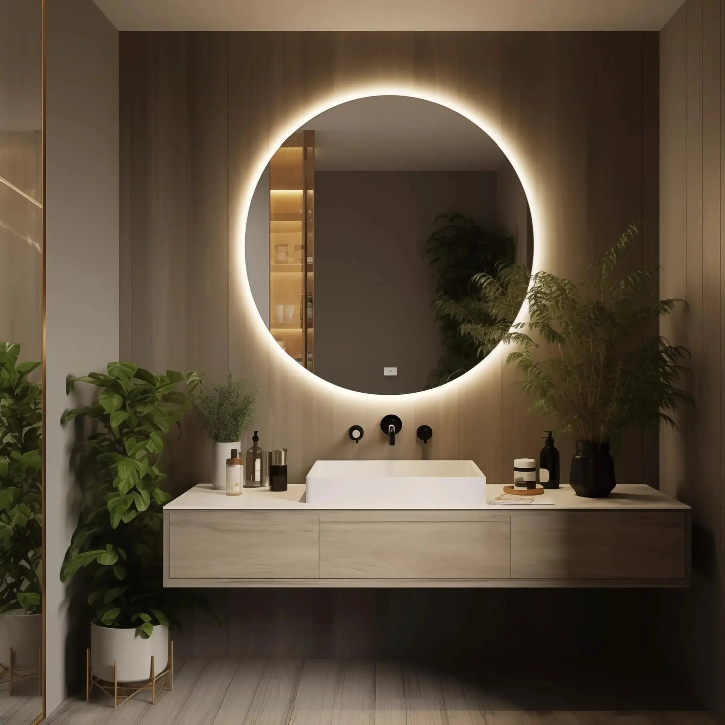 Round Backlit LED BATHROOMS Vanity Mirrors With Dimmable Lights from PriceLows™
