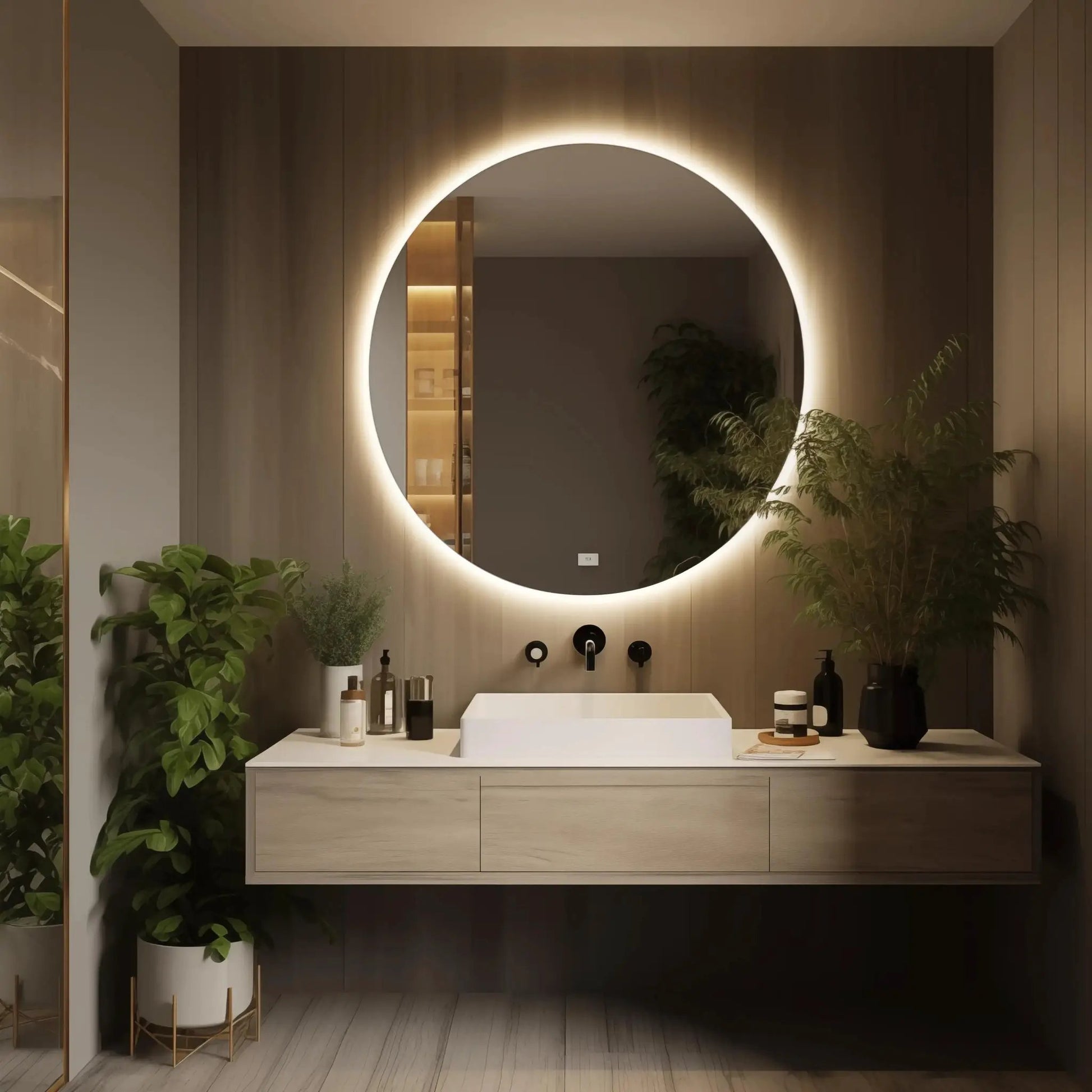 Round Backlit LED BATHROOMS Vanity Mirrors With Dimmable Lights from PriceLows™