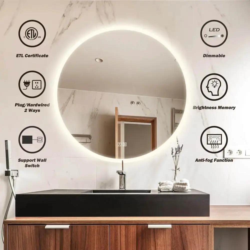 Round Backlit LED BATHROOMS Vanity Mirrors With Dimmable Lights from PriceLows™