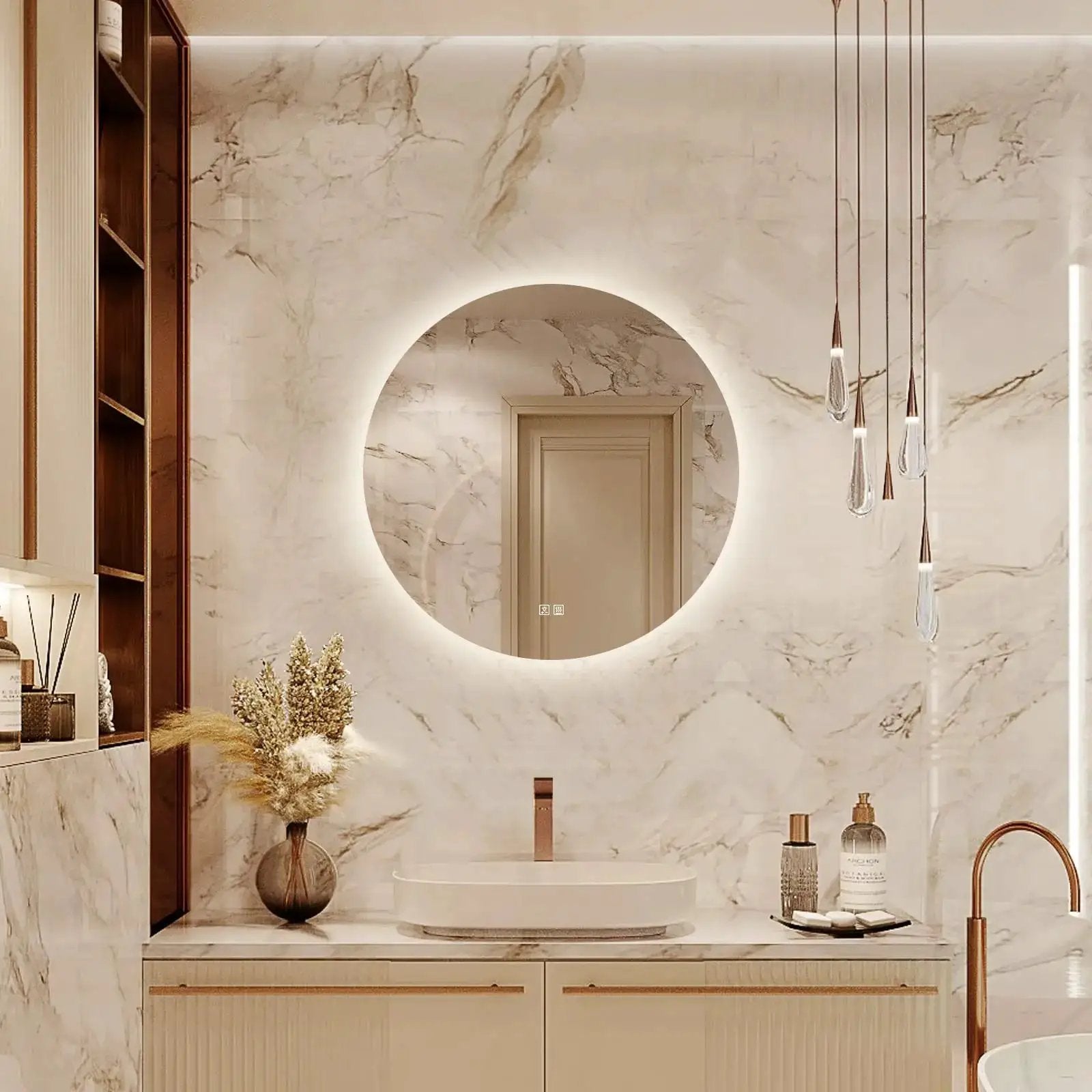 Round Backlit LED BATHROOMS Vanity Mirrors With Dimmable Lights from PriceLows™