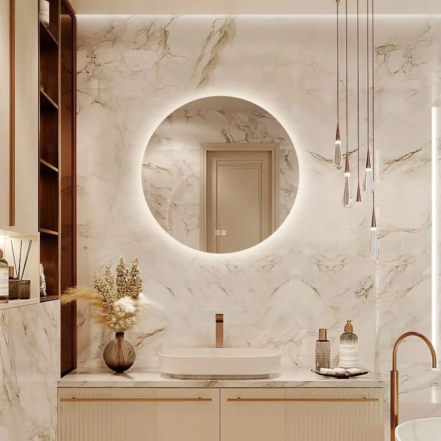 Round Backlit LED BATHROOMS Vanity Mirrors With Dimmable Lights from PriceLows™