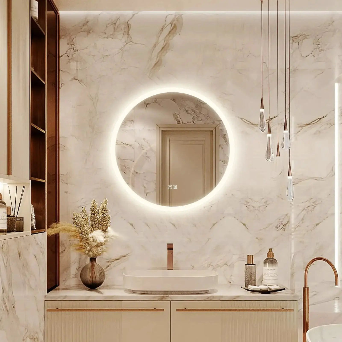 Round LED Bathroom Vanity Mirror With Dimmable Lights from PriceLows™