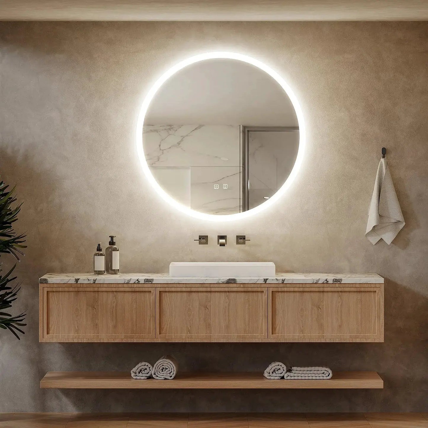 Round LED Bathroom Vanity Mirror With Dimmable Lights from PriceLows™