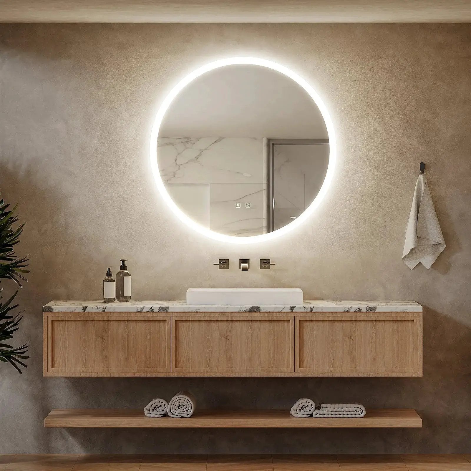 Round LED Bathroom Vanity Mirror With Dimmable Lights from PriceLows™