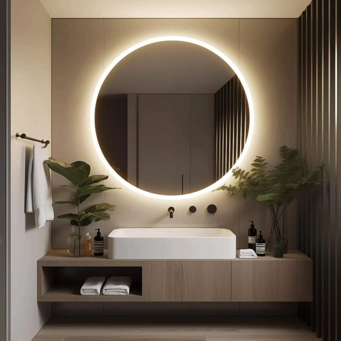 Round LED Bathroom Vanity Mirror With Dimmable Lights from PriceLows™