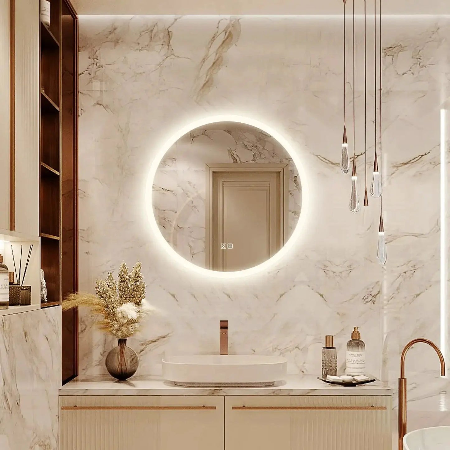 Round LED Bathroom Vanity Mirror With Dimmable Lights from PriceLows™