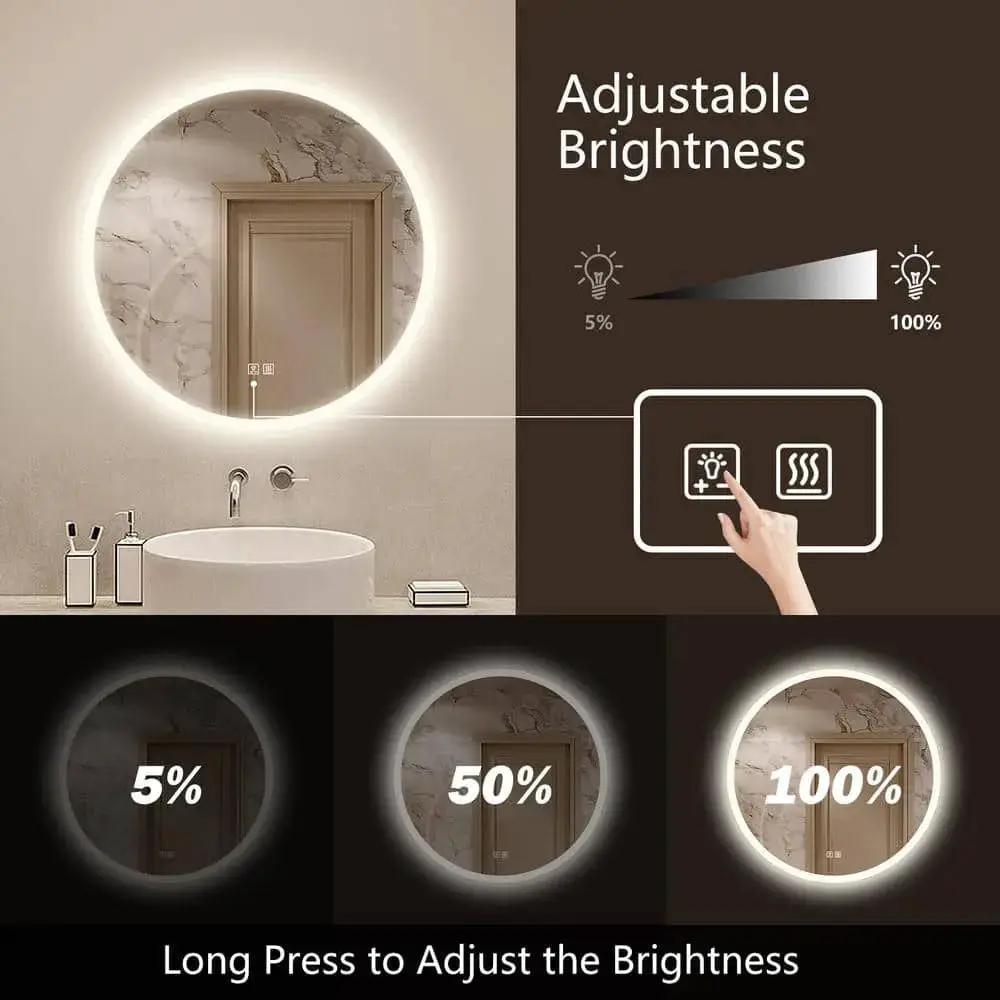 Round LED Bathroom Vanity Mirror With Dimmable Lights from PriceLows™