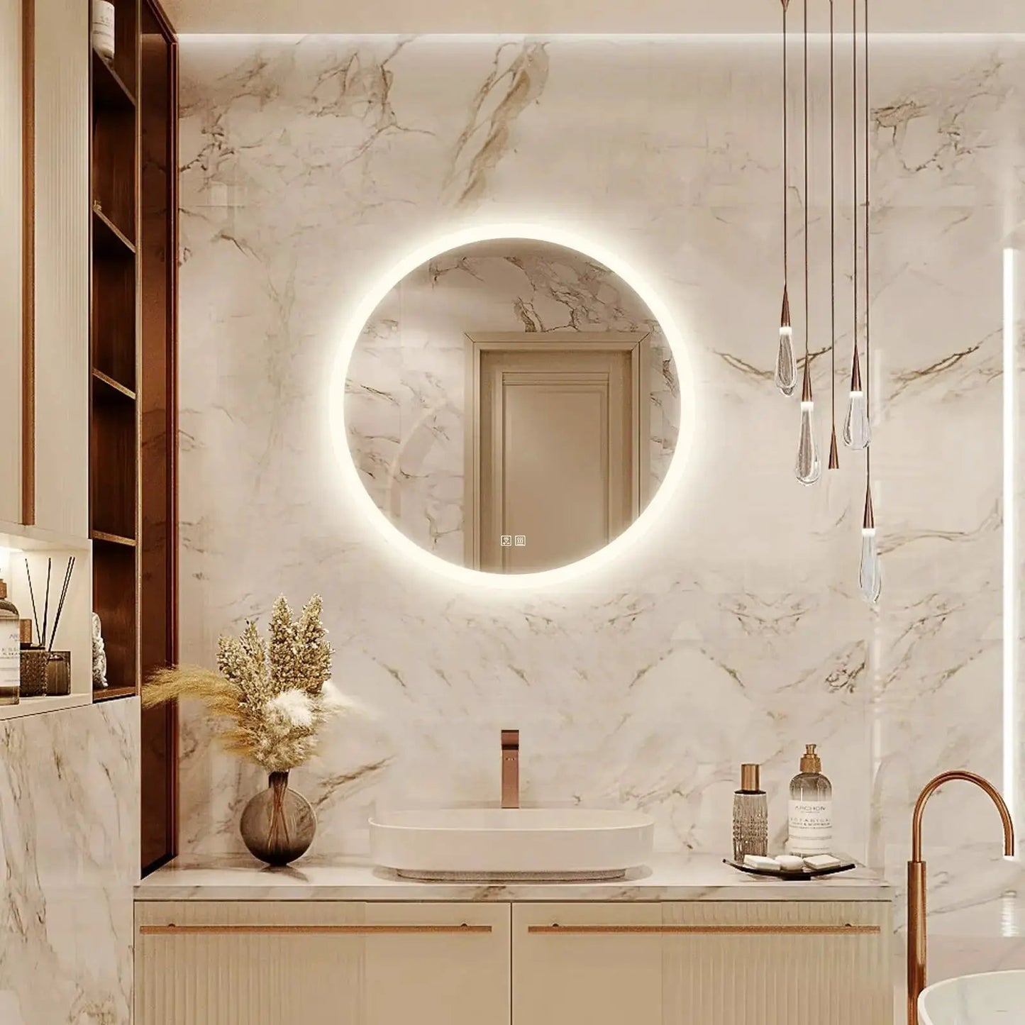 Round LED Bathroom Vanity Mirror With Dimmable Lights from PriceLows™