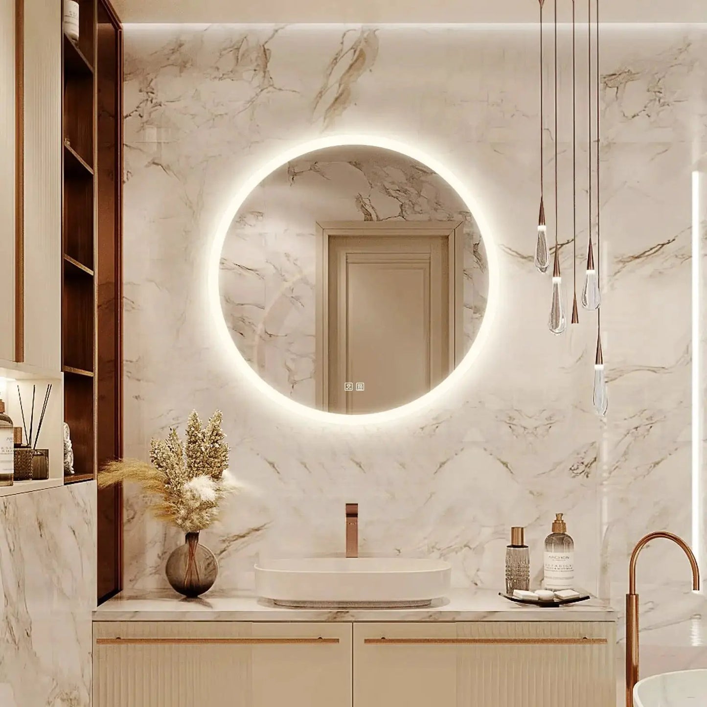 Round LED Bathroom Vanity Mirror With Dimmable Lights from PriceLows™