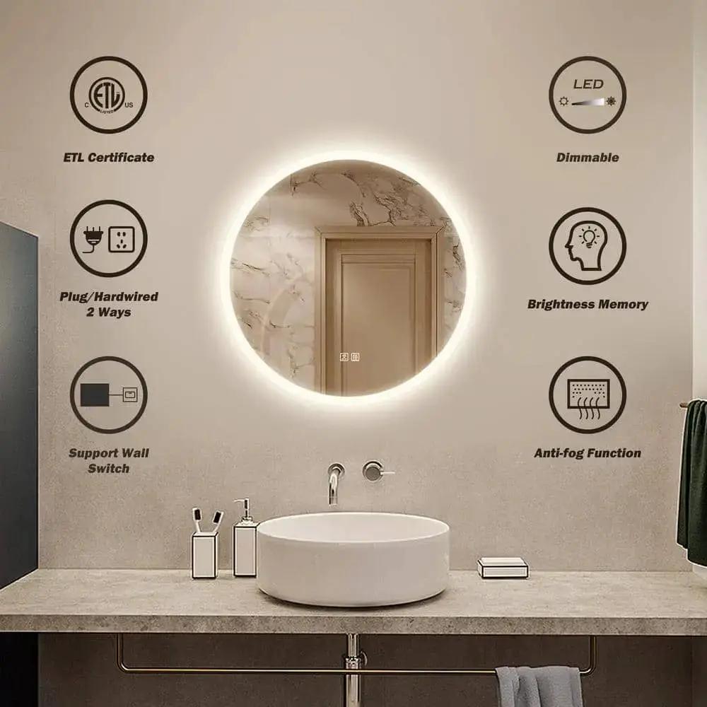 Round LED Bathroom Vanity Mirror With Dimmable Lights from PriceLows™