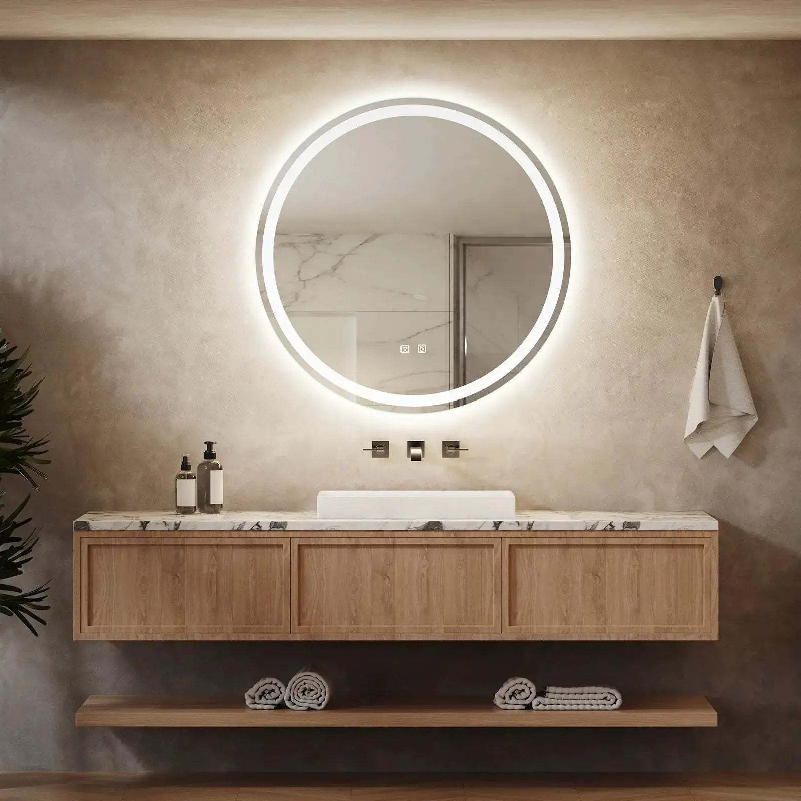 Round Led Mirror Bathroom Vanity Mirror With Dimmable Lights from PriceLows™