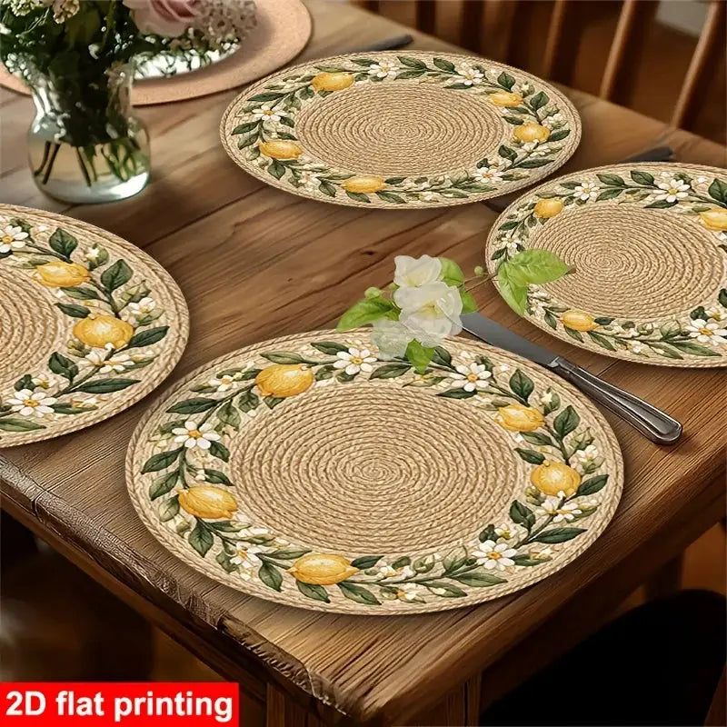 Round Placemats | 4Pcs Faux Rattan | PriceLows™