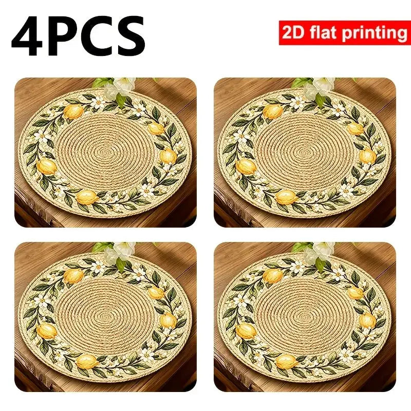 Round Placemats | 4Pcs Faux Rattan | PriceLows™