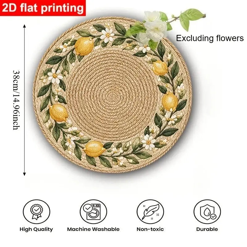 Round Placemats | 4Pcs Faux Rattan | PriceLows™