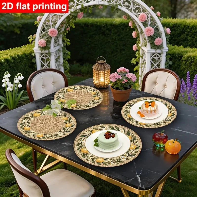 Round Placemats | 4Pcs Faux Rattan | PriceLows™